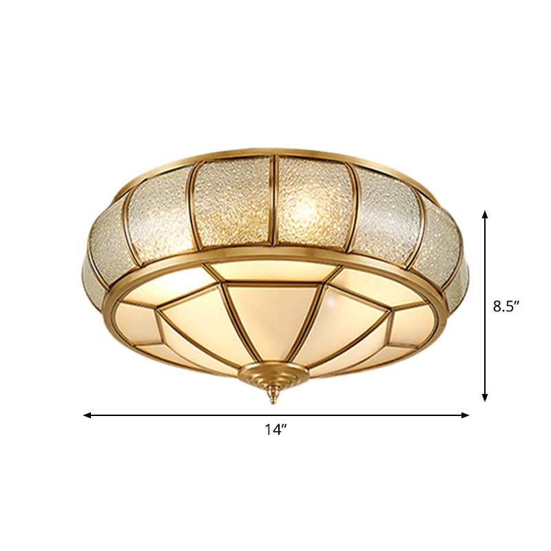 Plafonnier festonné/bol/fleur en verre dépoli, plafonnier vintage à 3 lumières pour chambre à coucher en laiton