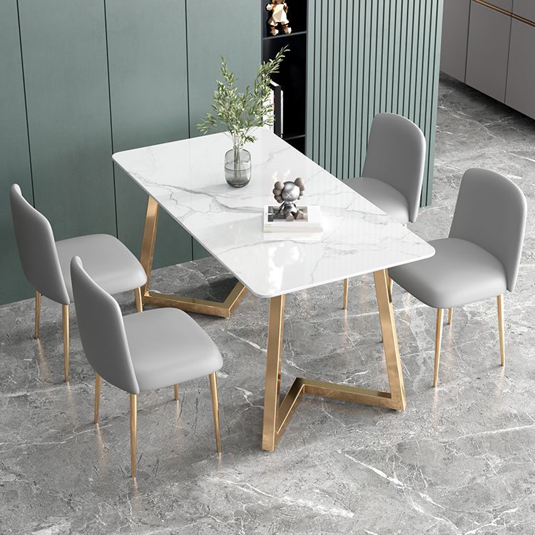 Glam Iron Dinette Set 1/2/5 Pieces Rectangle Dining Table Set with White Sintered Stone