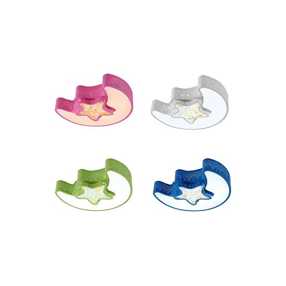 18"/21.5" Star and Moon Flush Mount Lamp Macaron Metal LED Ceiling Lamp in White/Pink/Blue/Green for Kindergarten, Third Gear/White Light