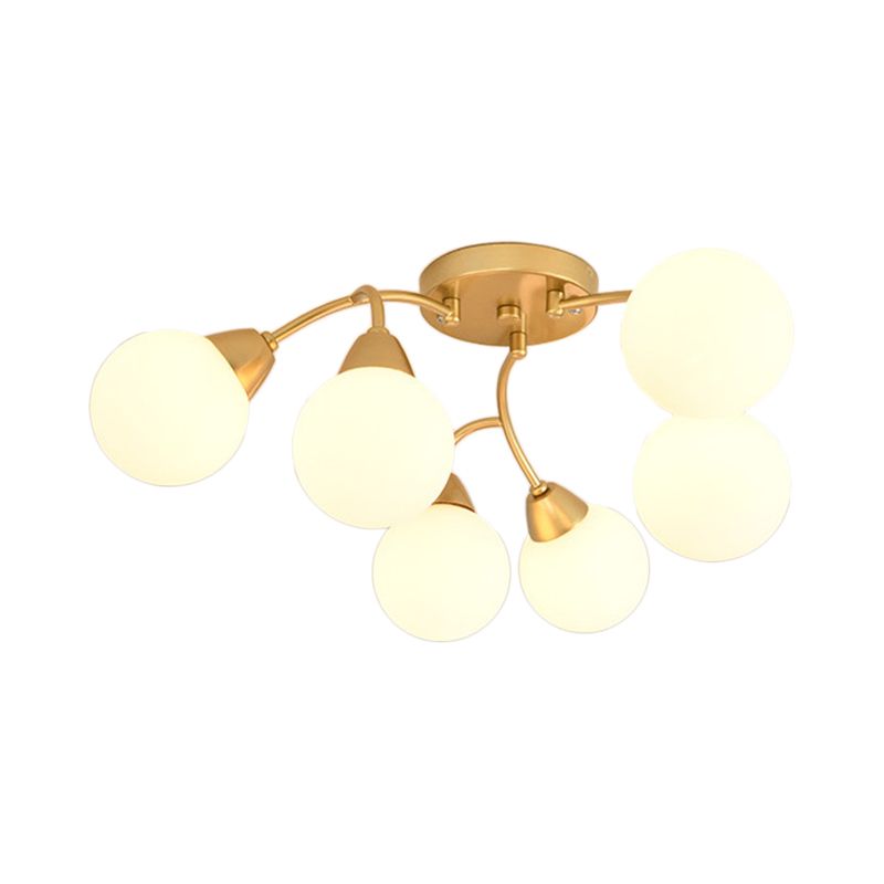 Traubenform Halbflush Lampe Moderne Bernstein/Rauch/Cremeglas 6/12 Lichter Gold LED SEMI Flush Mount Leuchte