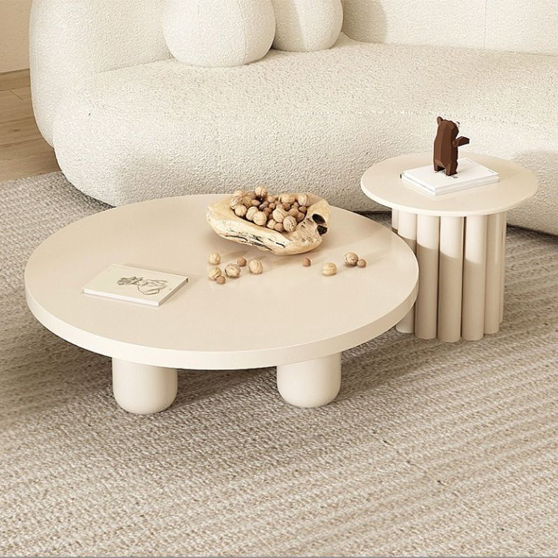 Contemporary Pedestal/4 Legs Solid Wood Round Single Coffee Table