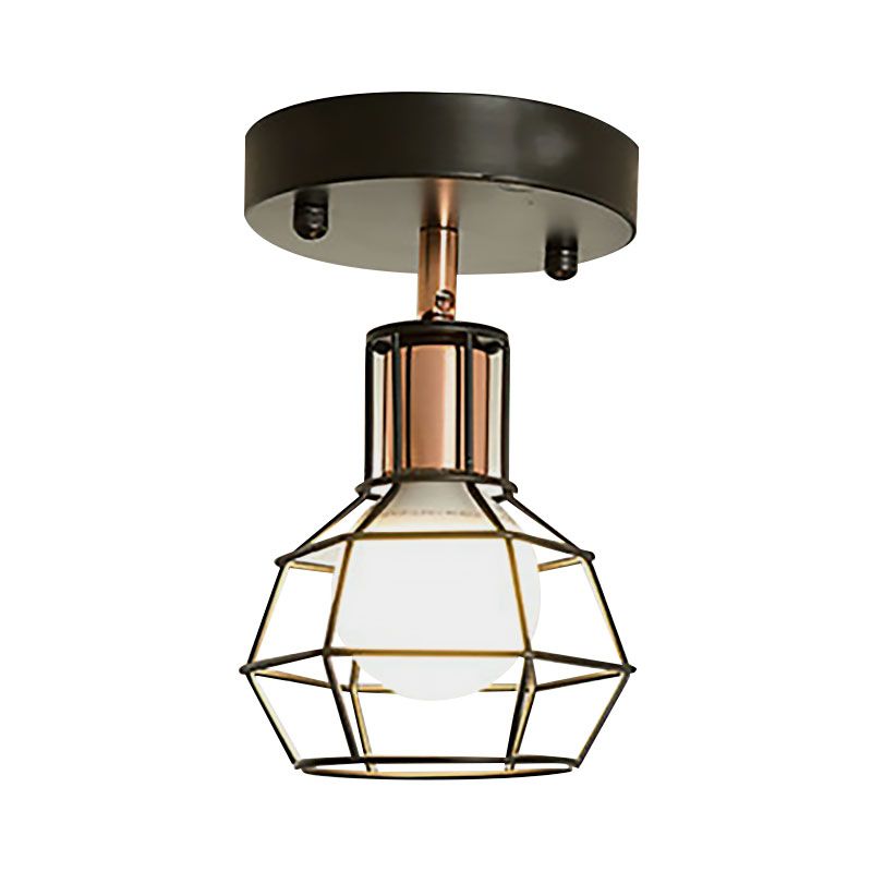 Zwart/witte plafondlamp met draadkooi, industrieel metaal, 1 lamp, semi-inbouwlamp voor slaapkamer
