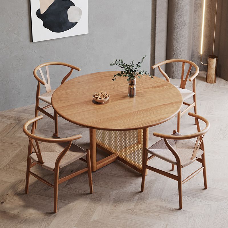 Modern Solid Wood Dining Table Rattan Pedestal Dining Table for Dining Room