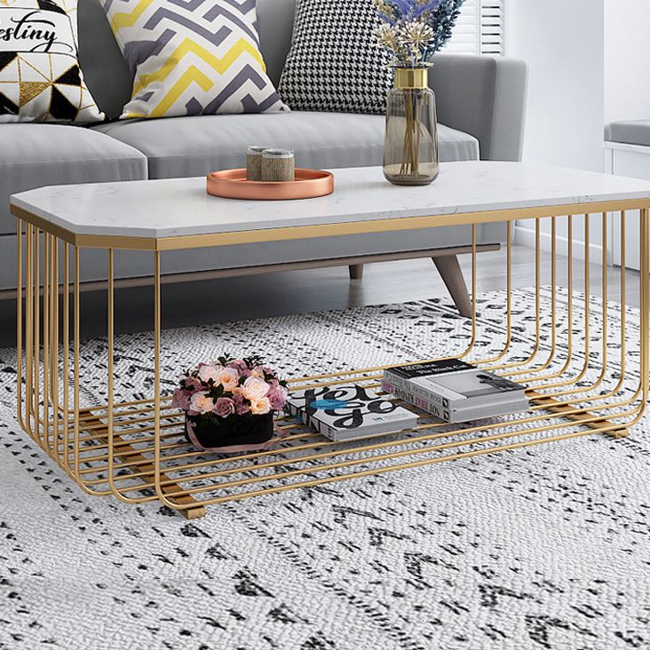 Gold Metal Frame Coffee Table Luxurious Cocktail Table with Shelf