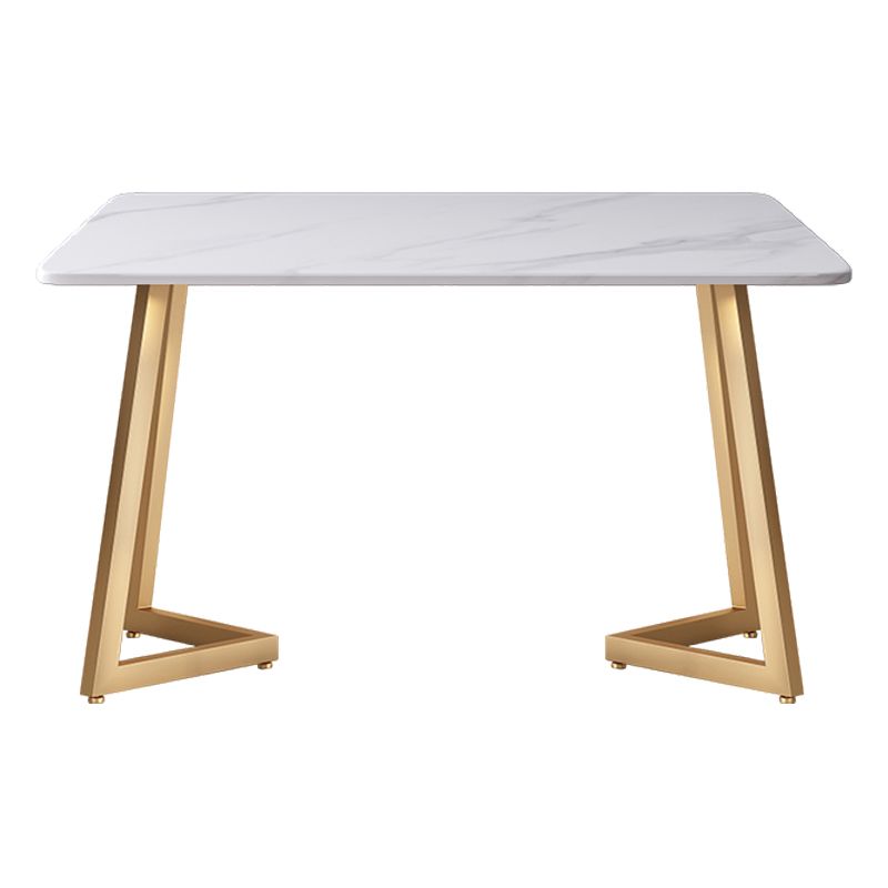 Mesa de comedor de cocina blanca moderna Mesa de comedor de forma rectangular de piedra sinterizada con pedestal doble