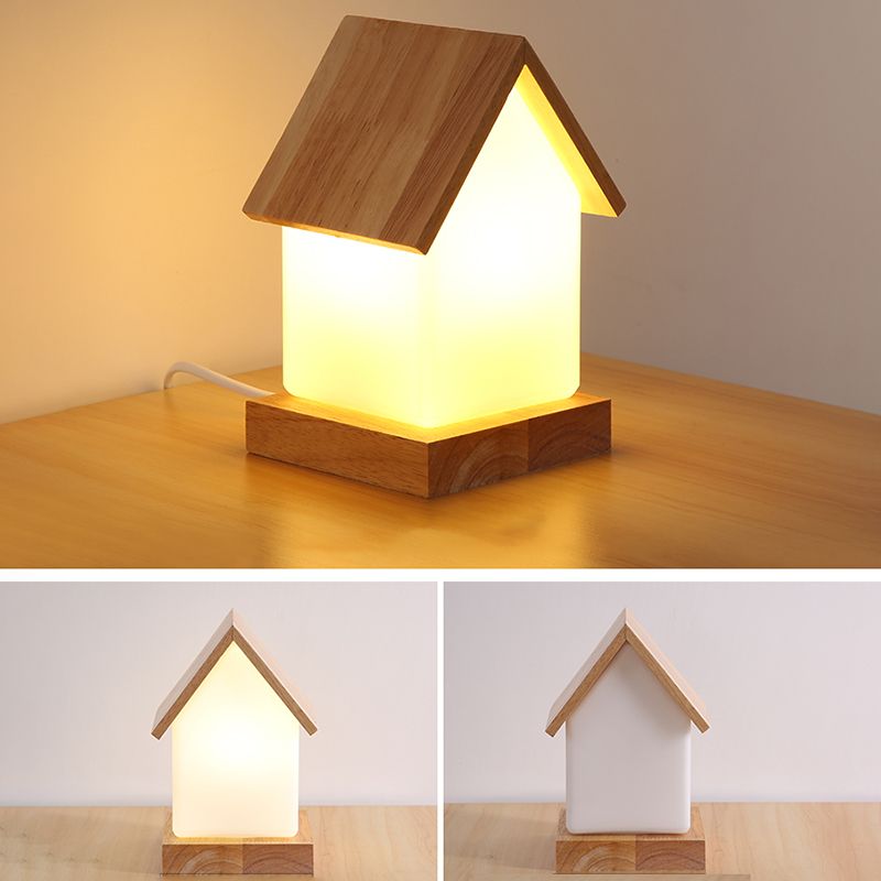 Modern Night Table Lamps 1-Light Nightstand Lights with White Glass Shade for Bedroom