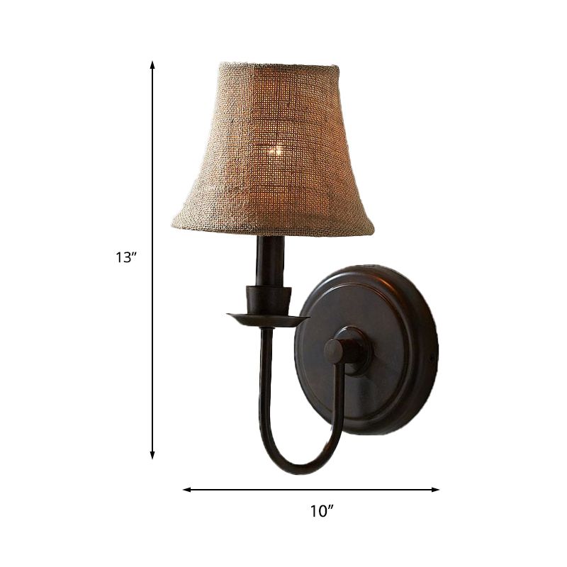Flaxen 1 Bulb Wall Sconce Light Traditional Fabric Bell Wall Lamp with Arched Arm and Round Backplate
