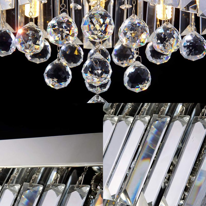 Simple 4 Lights Ceiling Lamp with Crystal Shade Chrome Cubic Flush Mount Light for Living Room