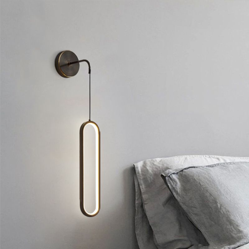 Metal Oval Shade Wall Sconce Modern Style Single Light Wall Mount Lighting in Black