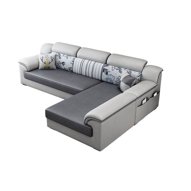 Gray Faux Leather Sectional L-shape Pillow Top Arm Sectional