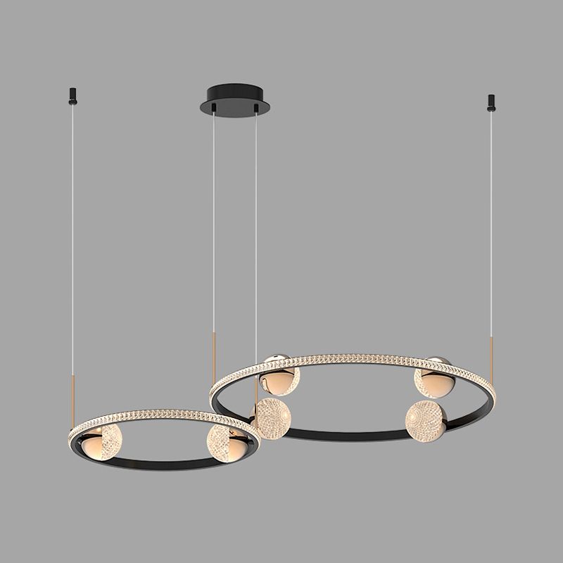 Black Ring Chandelier Light Fixture Creative Minimalist Acrylic LED Suspension Lamp