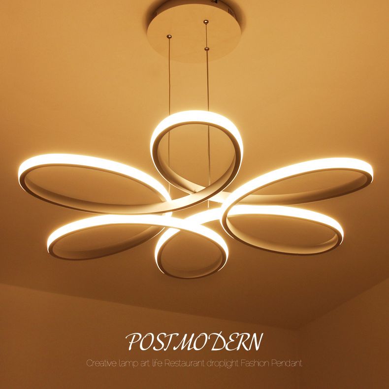 Flower Metal Hanging Light Fixture Minimalist Style LED White Chandelier Light Fixture
