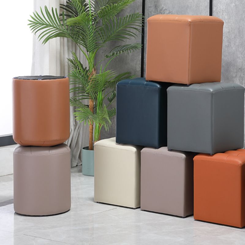 Round Genuine Leather Ottoman Standard Tufted Plain Water Resistant Modern Ottoman