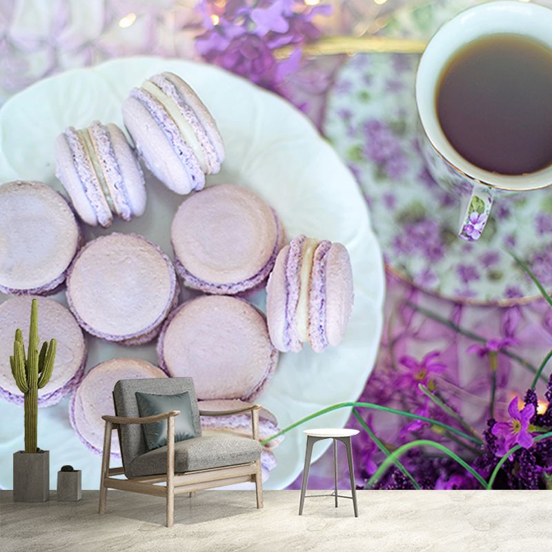 Mildew Resistant Mural Macaron Decorative Wallpaper for Dessert Shop