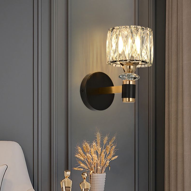 1 Lichtzylindrische Wandleuchte Leuchte Moderne Stil Schwarzer Kristallwandhalterung Beleuchtung