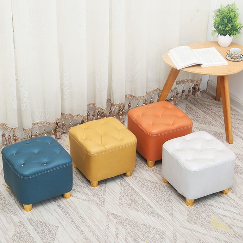 Minimalist Ottoman Solid Color Water Resistant Square Tufted Footstool Ottoman