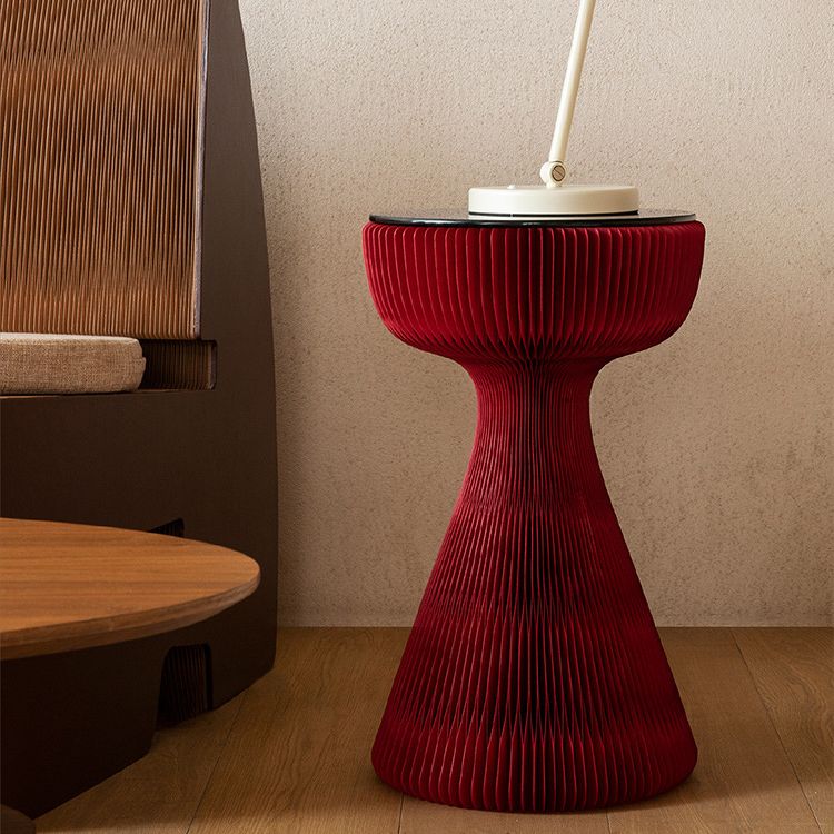 21.25" Tall Kraft Paper Pedestal End Table Round Glass Top Side Table