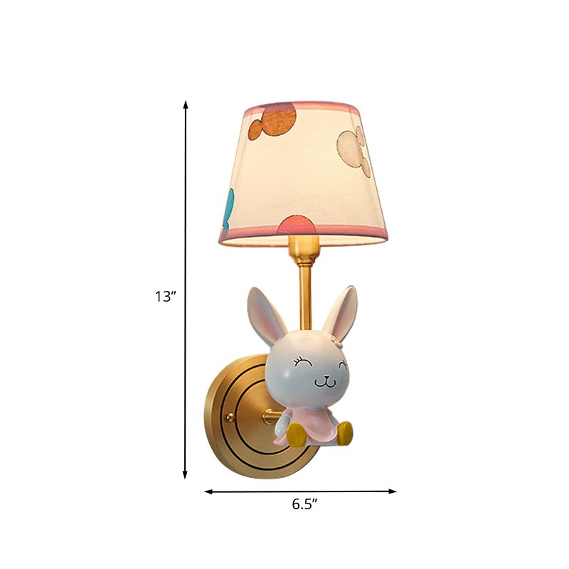 Rabbit Resin Wall Mount Light Cartoon 1 Bulb Gold Wall Lighting Fixture with Barrel Fabric Shade