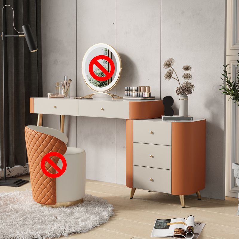 Luxurious Vanity Set with Padded Stool 5 Storage Drawers Vanity Desk