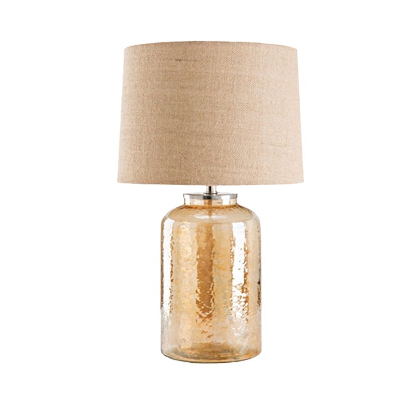 Lampada da tavolo in vaso di vetro ambrato Lampada da comodino contemporanea in tessuto di lino con 1 lampadina per comodino