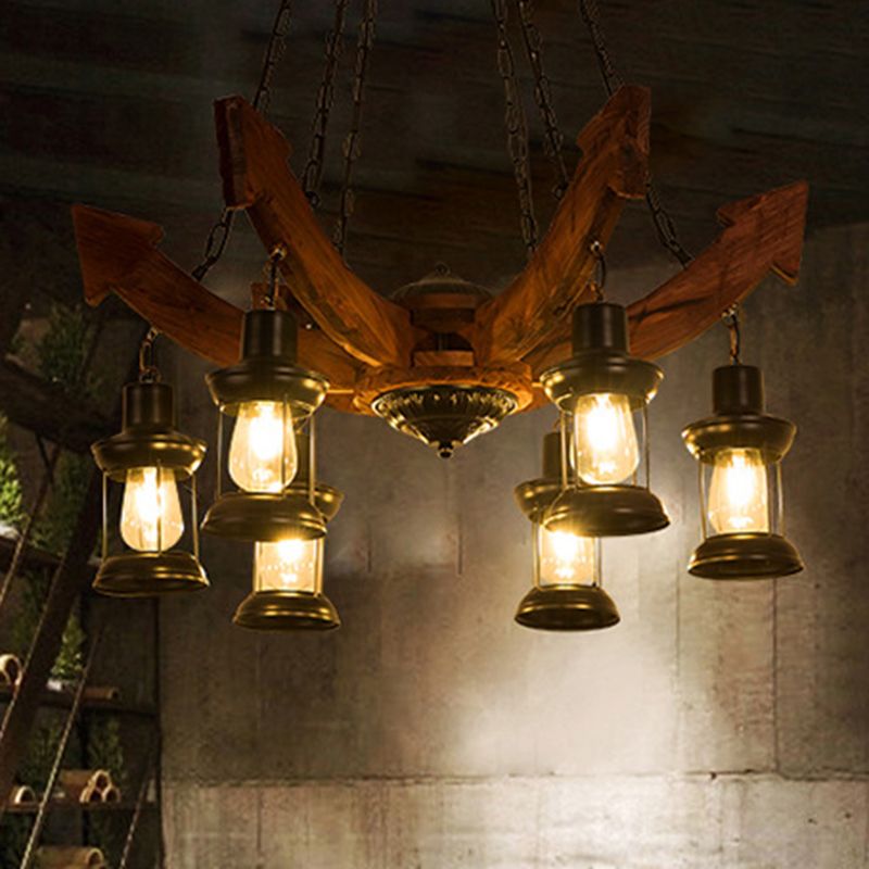 6 plafond léger clair kérosène en verre transparent en verre transparent suspendu en noir pour salle à manger