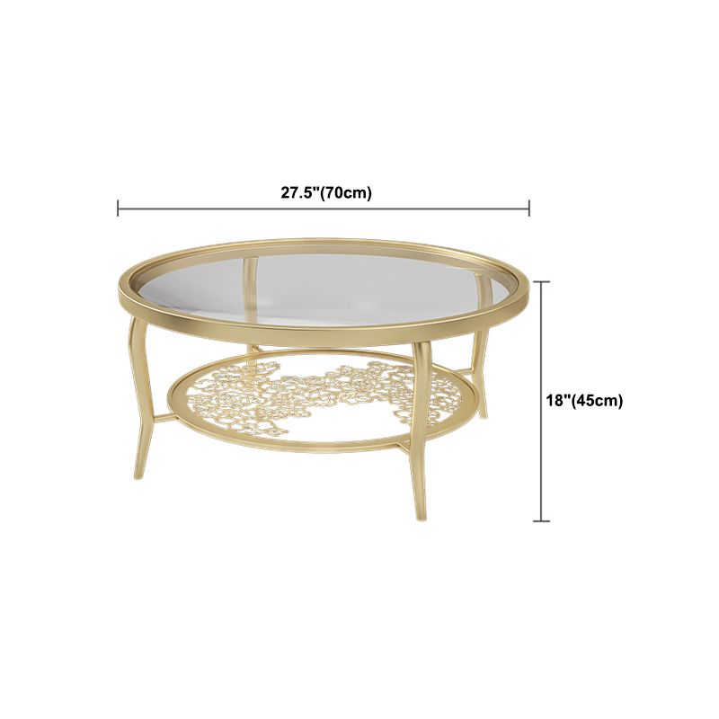 23.6"/17.7"H Modern 4 Legs Steel Base Glass Round Coffee Table with Shelf