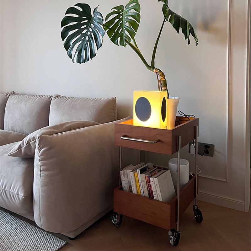 Industrial Sofa Side Accent Table with 2 Shelves in Wood for Living Room