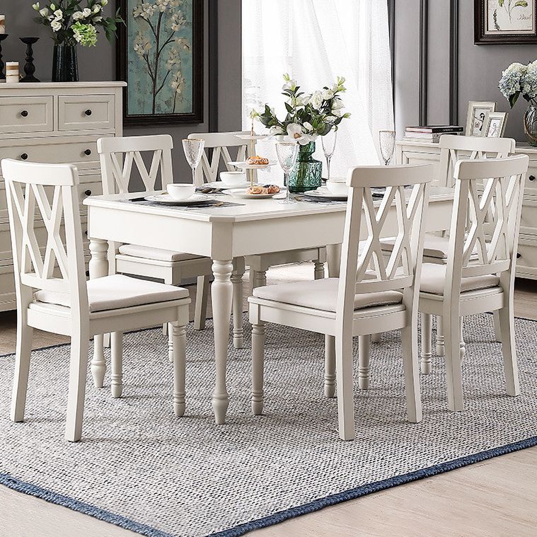 Rectangle 4 Legs Mid-Century Dining Table White Tone Fixed Table of Solid Wood