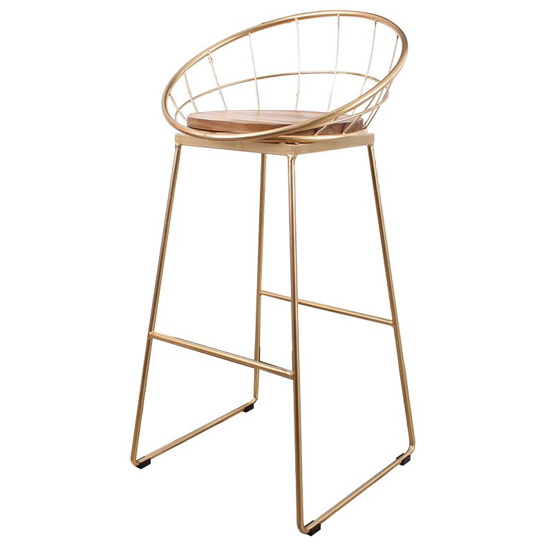 Metal Low Back Dining Stools Contemporary Round Bar Stools with Footrest