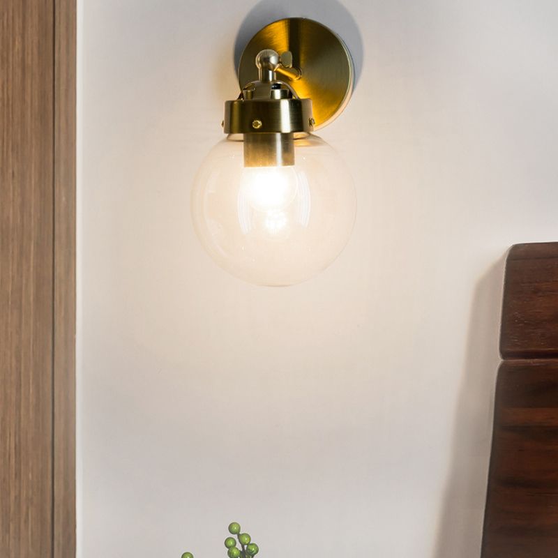 Industrial Style Ball Wall Sconce Glass 1 Light Sconces in Gold for Bedroom