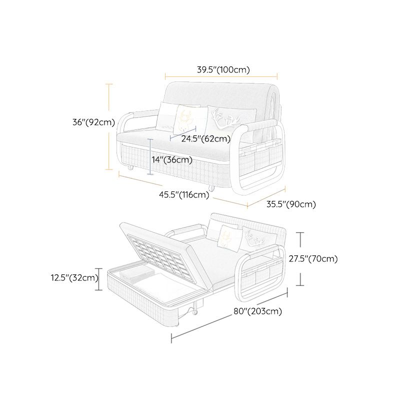 Pillow Included Sofa Futon Cushion Back Round Arms Sleeper Sofa