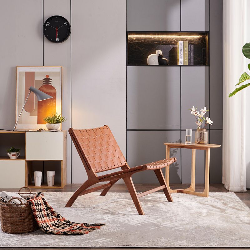 25.59" L x 31.88" W x 25.98" H Brown/Nautral Woven Accent Chair Solid Wood Lounge Chair