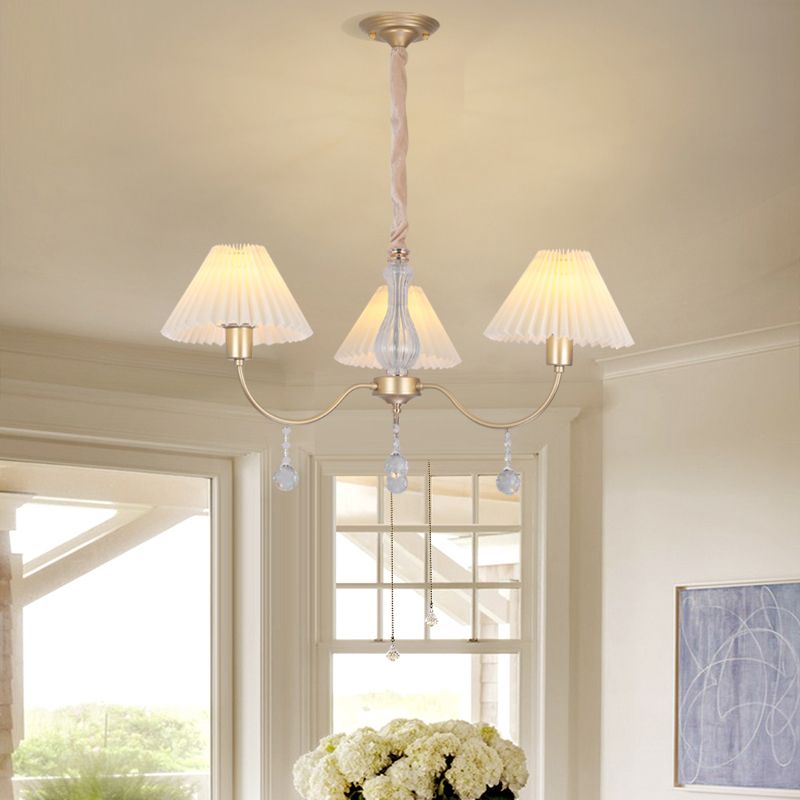 Multi-Head Chandelier Lighting Fixture Traditional Cone Suspension Light with Fabric Shade