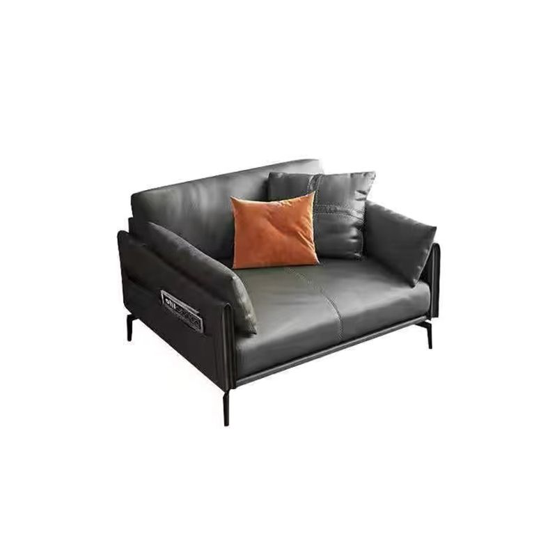 Gray Leather Sofa with Four Legs Contemporary Living Room Seating