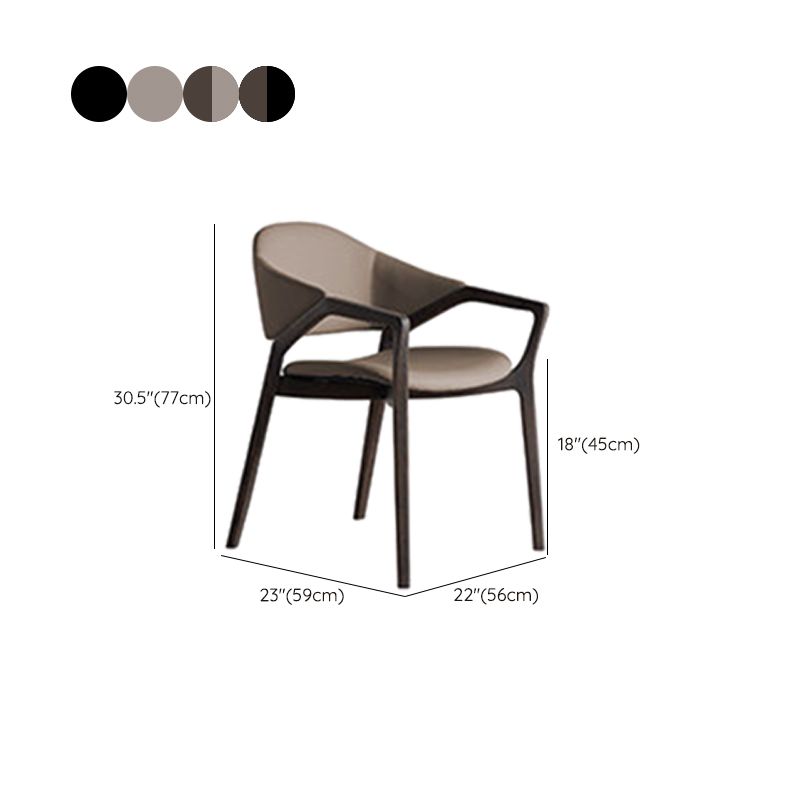 Leather Upholstered Dining Chair Solid Wood Frame Dining Arm Chair