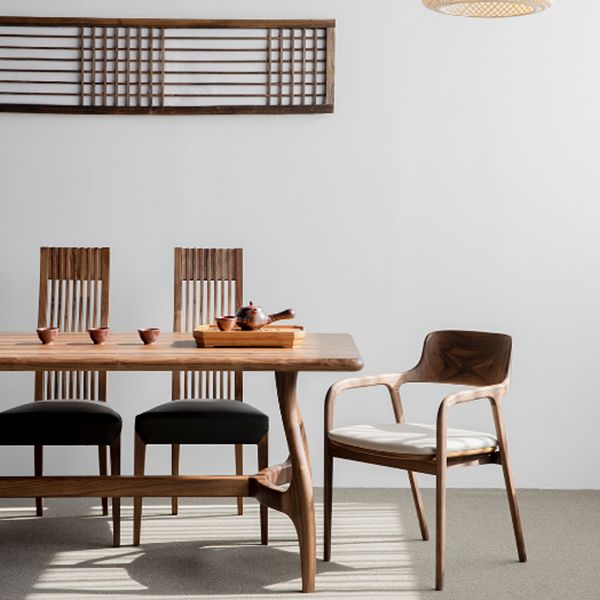 Brown Dining Table Contemporary Style Solid Wood Rectangle Dinner Table