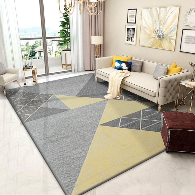 Blue Modern Carpet Geometric Pattern Polyester Area Rug Stain Resistant Rug for Living Room