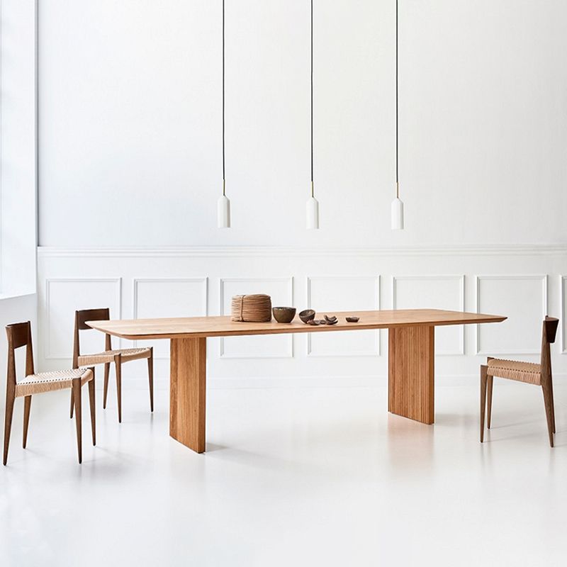 Moderne dennenhouttafel voor restaurant rechthoek eettafel met dubbele voetstuk
