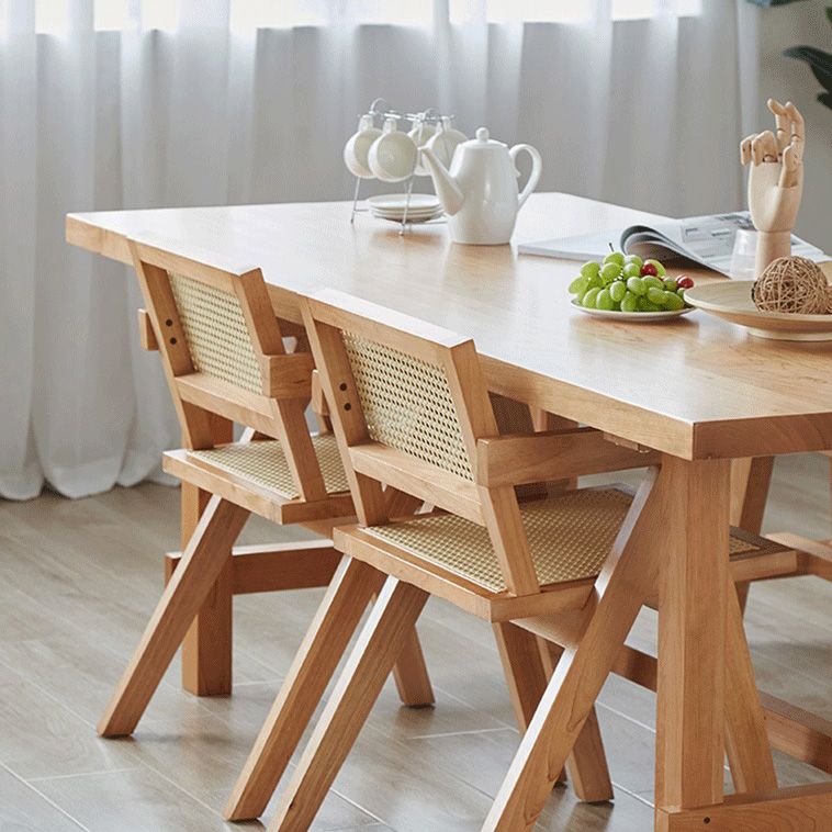 Modern Dining Table Pine Wood Rectangle Table with Trestle Base for Dining Room