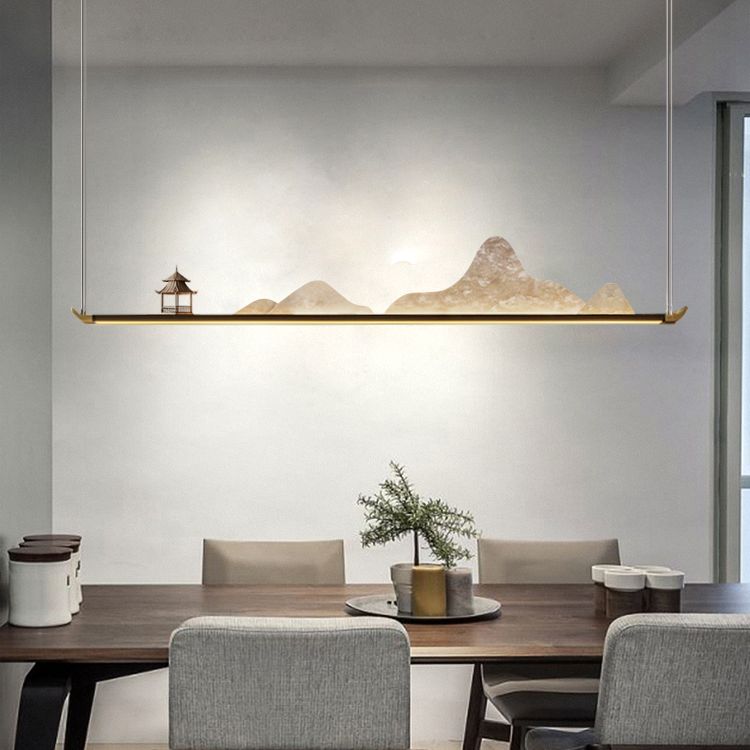 La lampe de lustre en métal moderne pendante île LED linéaire pour la salle de thé