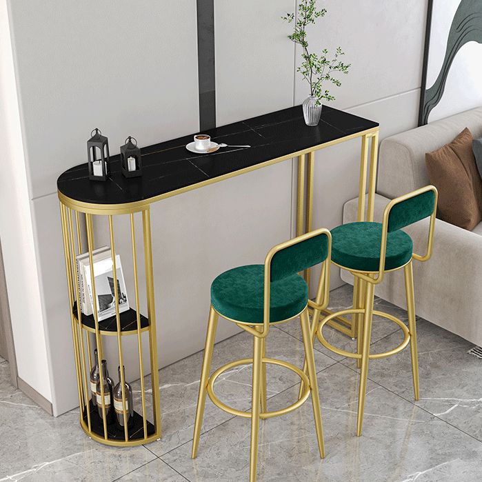 Modern Sintered Stone Bistro Bar Table Metal Base Bar Table with Storage for Home