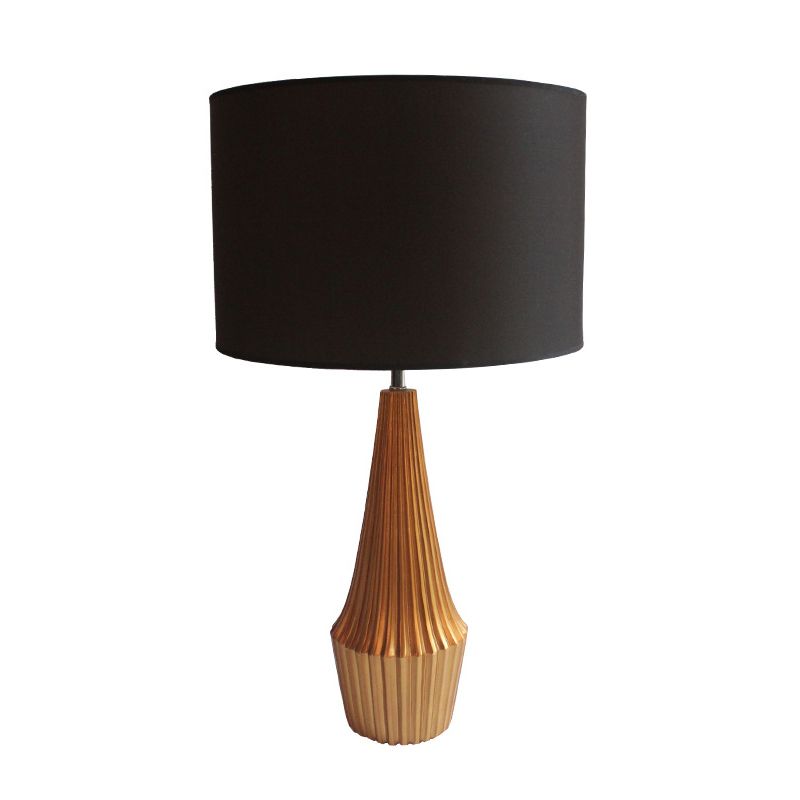En résine striée en forme de larme en forme de nuit Lumière de nuit contemporaine 1 lampe de table de bulbe avec nuance de tissu rond noir / blanc