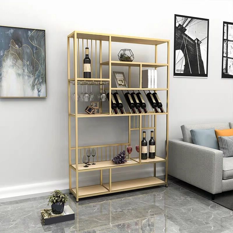 Iron Floor Wine Glass Stemware Rack Holder Modern Bottle Holder with Shelf