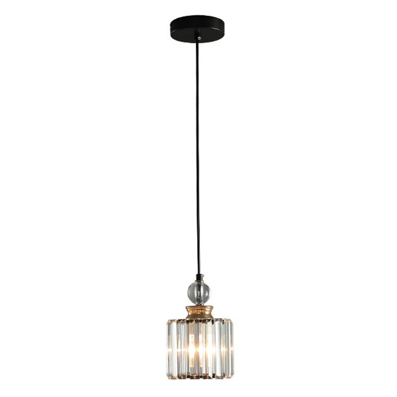 Black Cylindrical Hanging Light Fixture Minimalist Crystal Prism Pendant Lighting for Restaurant