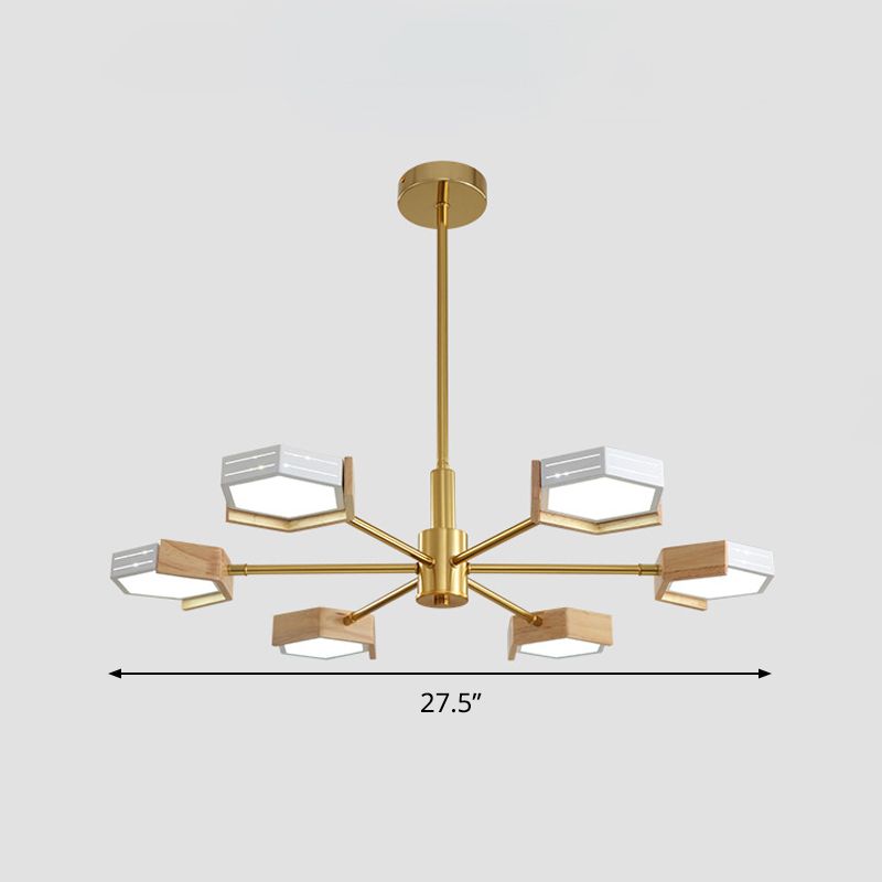 Accensione a pendente esagonale dorato Contemporaneo Metal 6/8 Luci lampadario a soffitto oro, luce calda/bianca