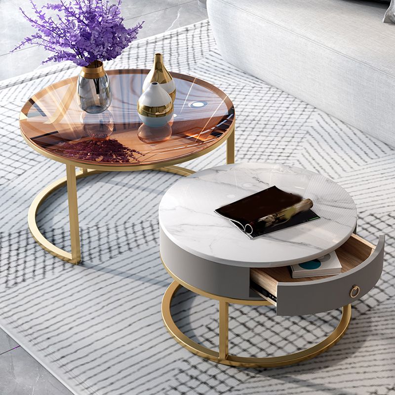 Round Nesting Coffee Table Set Round Frame Coffee Table with Drawer