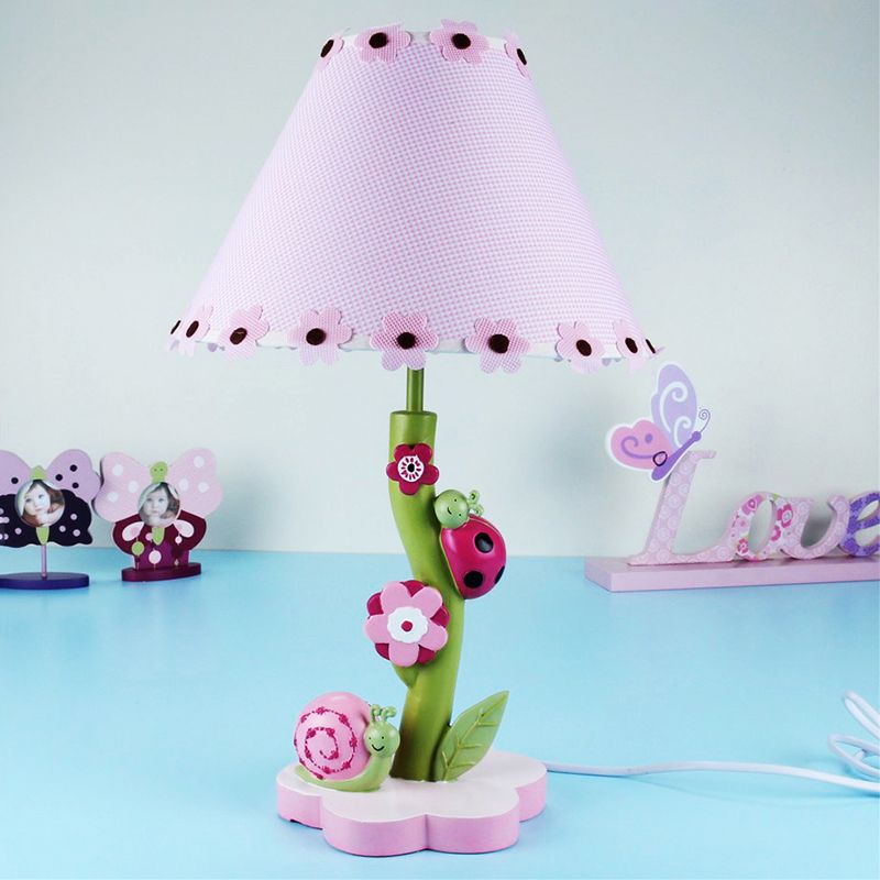 Resin Flower Desk Light with Tapered Shade One Light Cute Table Light in Pink for Girls Bedroom