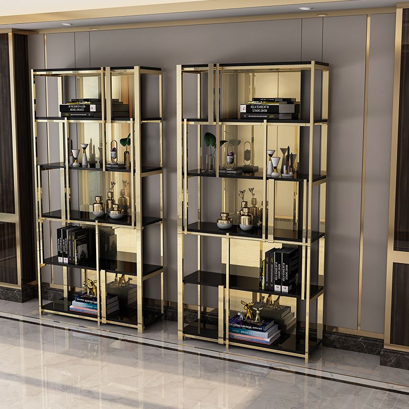 Gold Closed Back Bookshelf Glam Standard Engineered Wood Bookcase