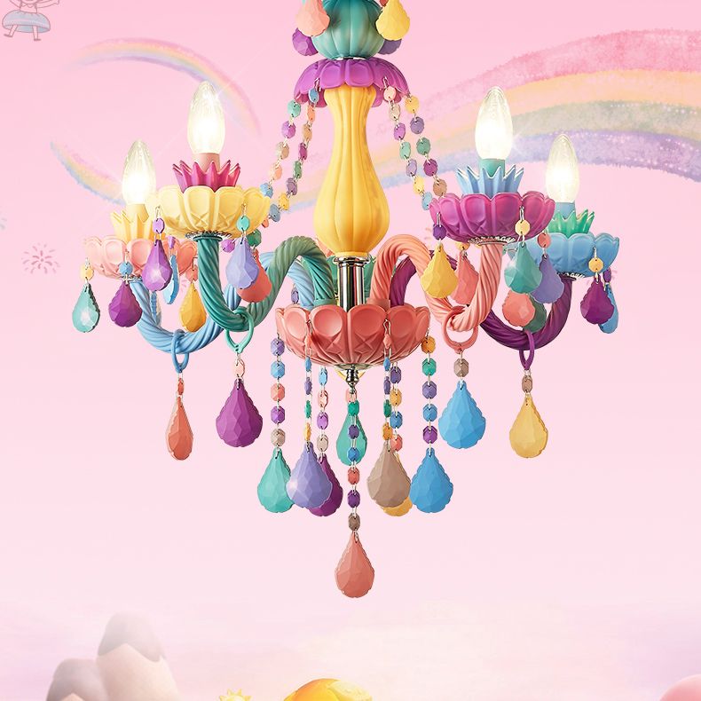 Multi Light Candle Branch Hanging Light Modern Style Crystal Hanging Lighting for Bedroom