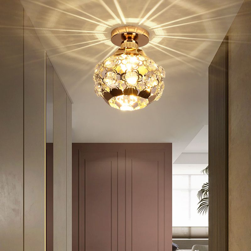 Globe Hallway Ceiling Flush Light Crystal Encrusted 1 Bulb Modern Flush Light Fixture